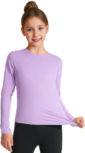 HASMES Girls Long Sleeve Athletic Shirts Active Quick Dry Lightweight Clothes Kids Teens Sports Tees Yoga Basic Tops