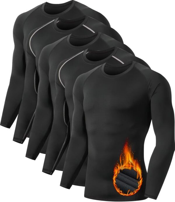 5 or 4 Pack Men's Thermal Compression Shirt Fleece Lined Long Sleeve Athletic Base Layer Cold Weather Gear Workout Top