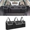 Car Trunk Organizer and Storage, Backseat Hanging Organizer for SUV, Truck, MPV, Waterproof, Collapsible Cargo Storage Bag with 4 Pockets, Car Interior Accessories for Men and Women (Black)