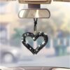 Mandark Bling Heart Car Hanging Accessories, Crystal Rhinestone Vehicle Rear View Mirror Charm Pendant Ornaments, Cute Diamond Auto Interior Hanger Decoration for Women Girls（Black）