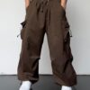 ZAFUL Flat Pocket Parachute Pants for Men Causal Baggy Cargo Pants Unisex Street Y2K Pants Drawstring Trousers