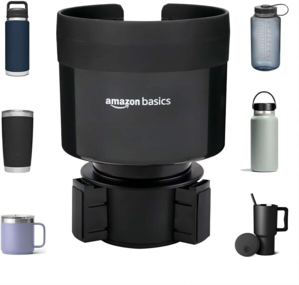 Amazon Basics Car Cup Holder Expander with Adjustable Base, Fits Large Bottles 3.4 to 3.8-Inch Diameter, Securely Holds Yeti, Hydro Flask and More, Black