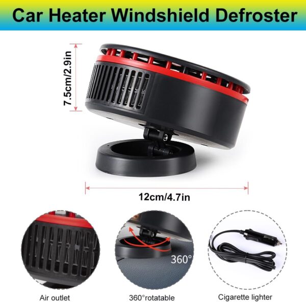 12V Car Heater,Portable Fast Heating Auto Car Heater Defroster Windshield Defogger Automobile Windscreen Heater Plug in Cigarette Lighter 360 Degree Rotary for All Cars (Red Black)