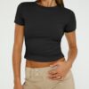 Trendy Queen Womens Basic T Shirts Scoop Neck Short Sleeve Crop Tops Slim Fit Summer Tees Y2k Clothing 2025