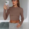 Trendy Queen Womens Long Sleeve Crop Tops Basic Slim Fitted Shirts Fashion 2025 Going Out Y2k Tops Teen Girl Clothes