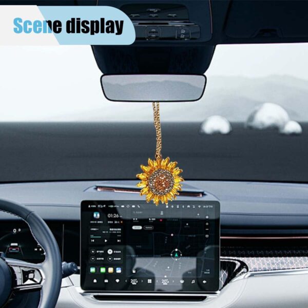 Bling Sunflower Car Mirror Hanging Accessories, Crystal Diamond Car Interior Ornament Pendant for Women, Lucky Car Rear View Mirror Charm for Car Decoration, Valentine's Day Present