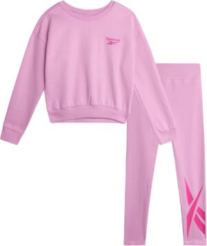 Reebok Girls' Sweatsuit Set - 2 Piece Hoodie Sweatshirt and Leggings - Youth Clothing Set for Girls (7-12)