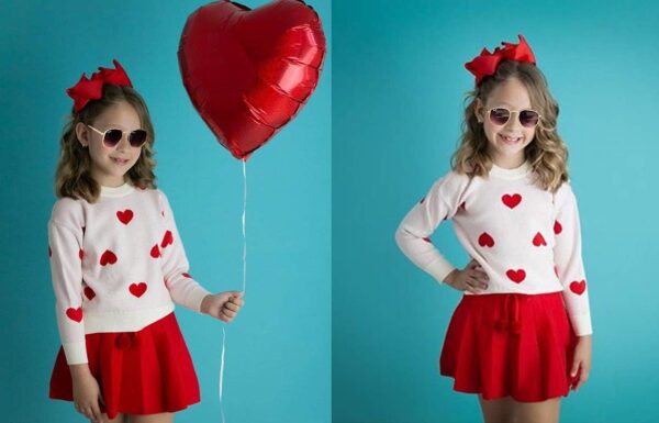 GOOCHEER Valentine's Day Toddler Girl Outfit Heart Long Sleeve Top Skirt 2pcs Kids Toddler Girl Valentine's Day Clothes Set