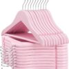 FairyHaus Kids Wooden Hangers 20Pack Pink, 12.8 Inch Baby Wooden Hangers for Closet, Anti-Rust 360° Swivel Hook, Notches & Smooth Finish, Natural Solid Wood Childrens Hangers for Clothes