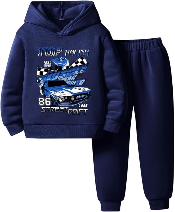 Toddler Boy Set - Car Print Kid Hoodie and Sweatpants - Fall Winter Boy Clothes Outfits Size (3-7T)