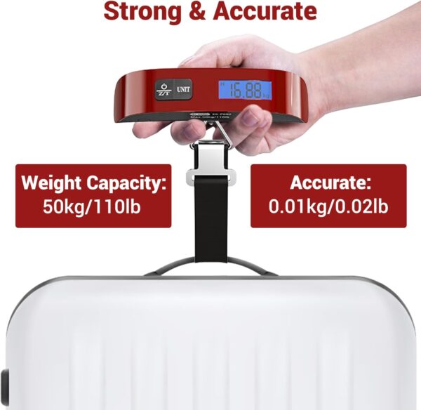 Luggage Scale, Dr.meter Luggage Weight Scale Backlight LCD Display PS02 110lb/50kg Electronic Balance Digital Postal Travel Accessories with Rubber Paint Handle Temperature Sensor, Red