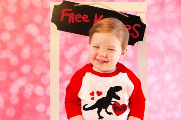 Kids Valentines Day Shirt Boys Girls Valentine's Monster Truck Dinosaur Heart Graphic Tees Raglan Toddler Long Sleeve Tops