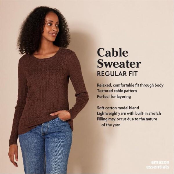 Amazon Essentials Women's Lightweight Long-Sleeve Cable Crewneck Sweater (Available in Plus Size)