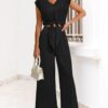 PRETTYGARDEN Women's Summer 2 Piece Outfits 2025 Cap Sleeve V Neck Belted Crop Tops Wide Leg Pant Sets Casual Tracksuit