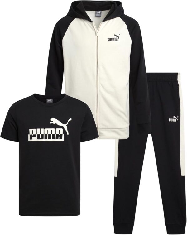 PUMA Boys' Fleece Jogger Set - 3 Piece Hoodie, T-Shirt, and Jogger Sweatpants - Athleisure Outfit Set for Boys (Sizes: 8-16)