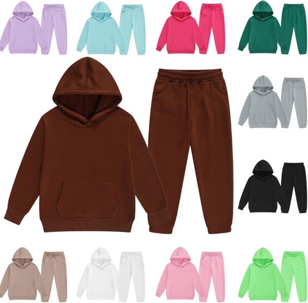 DHSPKN Girls Boys 2 Piece Tracksuit Athletic Sweatsuits Sets Hooded Sweatshirt and Jogger Sweatpants Clothing Sets for Kids