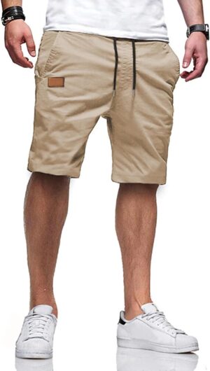 JMIERR Mens Casual Shorts - Cotton Drawstring Summer Beach Stretch Twill Chino Golf Shorts