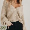 PRETTYGARDEN Women's Chunky Knit Open Front Sweater Long Sleeve Button Loose Short Cardigan Outerwear Coats