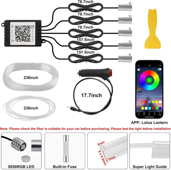 Interior Car LED Strip Lights APP Control, 5 in 1 RGB 16 Million Colors Ambient Lighting Kit with 236 inches Fiber Optic, Music Mode Inside Car Lighting Accessories