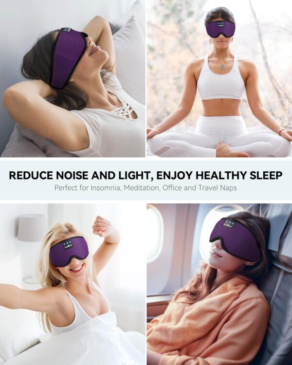 MUSICOZY Sleep Headphones Masks, Bluetooth Sleep Eye Mask for Sleeping for Side Sleepers, Sleeping Masks Headphones Wireless Music Mask Men Women with Speakers Cool Tech Gadgets Gifts(Purple)