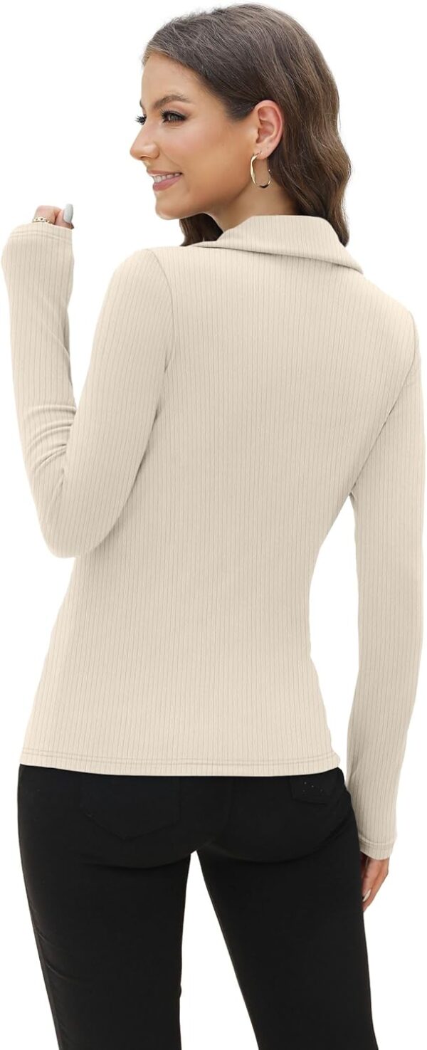 WIHOLL Womens Polo Shirts Long Sleeve Business Casual Tops Collared V Neck Ribbed Knit Sweater Slim Fit Blouses