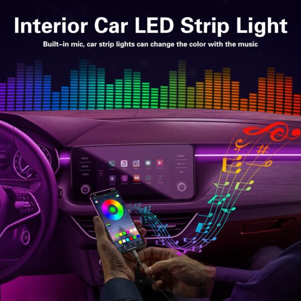 Interior Car LED Strip Lights APP Control, 5 in 1 RGB 16 Million Colors Ambient Lighting Kit with 236 inches Fiber Optic, Music Mode Inside Car Lighting Accessories