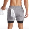 Surenow Mens 2 in 1 Running Shorts Quick Dry Athletic Shorts with Liner, Workout Shorts with Zip Pockets and Towel Loop