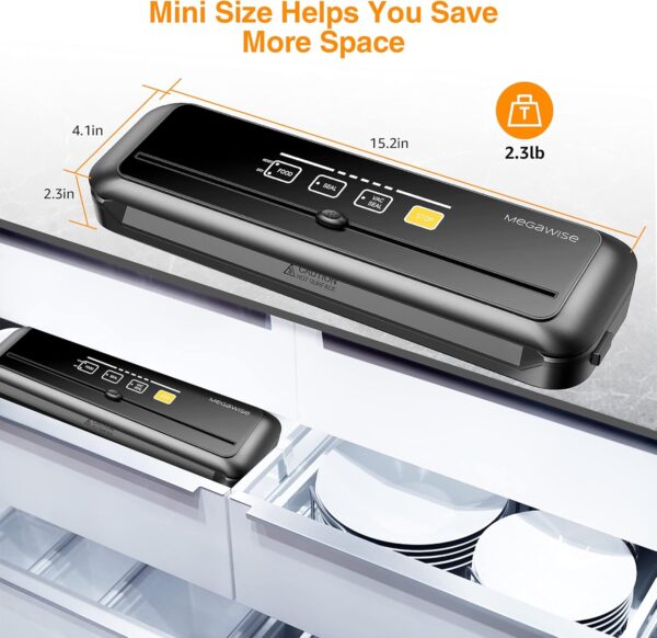 MegaWise Vacuum Sealer Machine | 80kPa Suction Power| Bags and Cutter Included | Compact One-Touch Automatic Food Sealer with External Vacuum System | Dry Moist Fresh Modes for All Saving needs