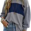 Dokotoo Long Sleeve Spring Tops Oversized 2025 Trendy Round Crew Neck Casual Color Block Womens Shirts Blouses