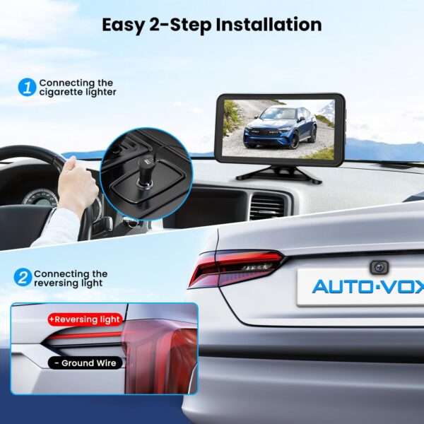 AUTO-VOX Wireless Backup Camera for Car Easy Install: No Delay 5" HD 1080P Rear View Camera with Clear Night Vision 2 Channels, IP69K Waterproof Back Up Camera System for Truck, Pickup, SUV, Van - W12