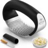 Zulay Stainless Steel Garlic Press Rocker Set - Premium Garlic Mincer Garlic Crusher - New Innovative Garlic Crusher with Peeler and Scraper - Comfortable Grip (Black)