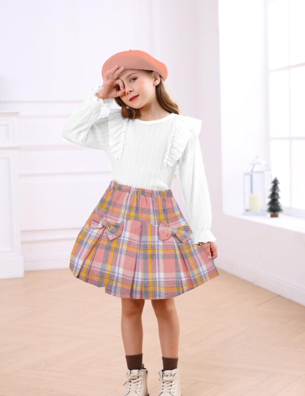 Toddler Girl Clothes Fall Winter Outfits Little Girl 2Pcs Ruffle Long Sleeve Knit Sweater Shirts Plaid Skirts Set