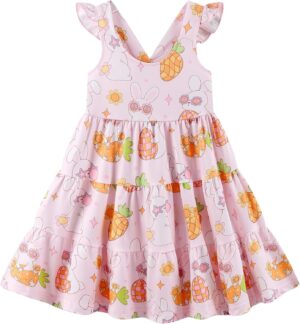 Baby Girls Tiered Dress Flutter Sleeve Twirly Unicorn Sundress Kids Cute Outfits Toddler Summer Dresses 2-8 Years Old