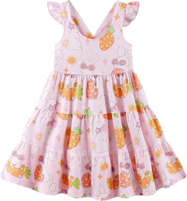 Baby Girls Tiered Dress Flutter Sleeve Twirly Unicorn Sundress Kids Cute Outfits Toddler Summer Dresses 2-8 Years Old