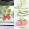 Crochet Strawberry Car Accessories，Cute Rearview Mirror Hanging，Car Accessories Gift，Car Decoration Interior for Teen Girls，Car Accessories for Women Aesthetic