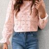 CUPSHE Women Eyelet Long Sleeve Tops Shirts Dressy Hollow Out Crochet Lace Embroidered Blouses 2025 Fashion