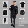 mens 5pcs Men's Compression Sets Pants Long Sleeve Shirt Athletic Shorts Running JacketShirt