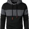 Men’s Sweatshirts Long Sleeve Pullover Patchwork Plaid Jacquard Hoodie Casual Drawstring Hoody Top