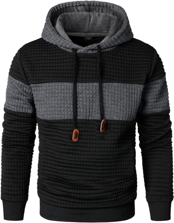 Men’s Sweatshirts Long Sleeve Pullover Patchwork Plaid Jacquard Hoodie Casual Drawstring Hoody Top