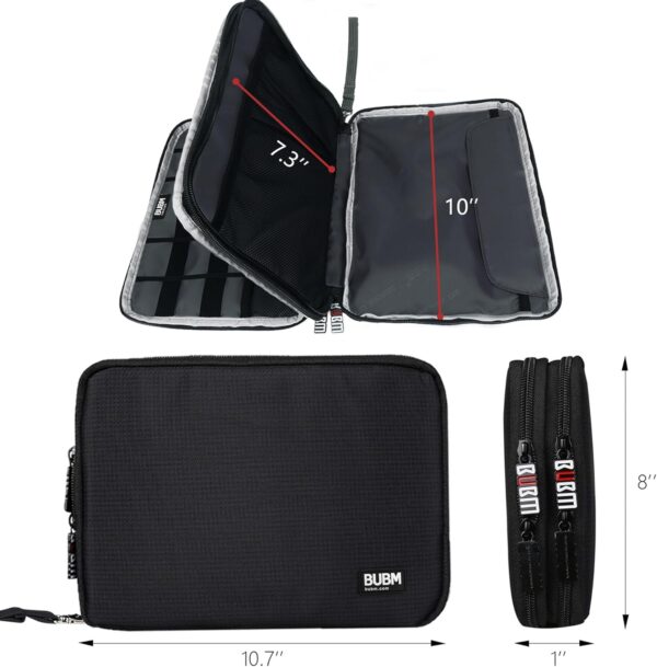 BUBM Double Layer Electronics Organizer/Travel Gadget Bag For Cables,Memory Cards,Flash Hard Drive and More,Fit For iPad Or Tablet(Up To 9.7")--Large, Black