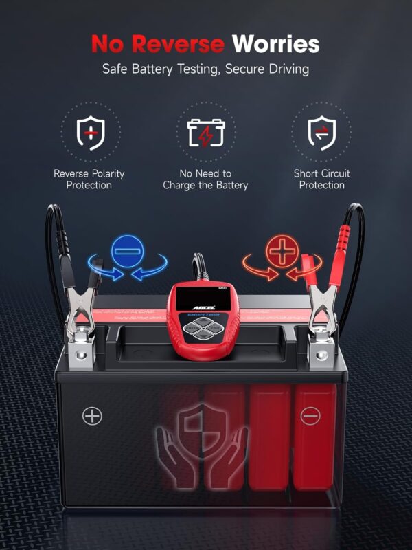 ANCEL BA101 Car Battery Tester 12V - Digital Automotive Batteries & Alternator Diagnostic Tool, 100-2000 CCA Load Capacity, Charging & Cranking Analysis for Motorcycle, Truck, Boat, RV, Marine & More
