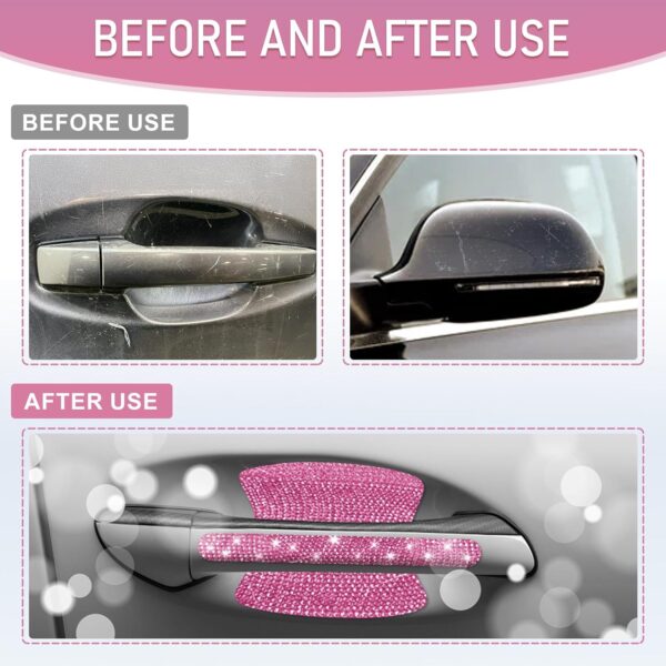 10 PCS Bling Car Door Handle Protector, Shiny Crystal Rhinestone Anti-Scratch Glitter Universal Cars Door Handle Protective Cover, Pink Car Accessories for Women (Pink)