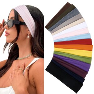 Multicolor Fashion Women's Hair Accessories - 16 Pack Elastic Non-Slip Soft Cloth Headbands for Yoga, Running, and Sports