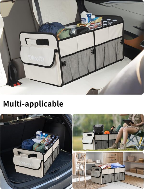 YOHOOLYO Car Trunk Organizer for SUV 72L Large Capacity Collapsible 4 Compartment Storage, Multicolor Car Accessories for Women/Men, Beige