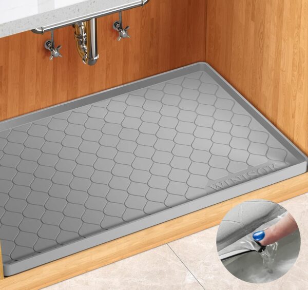 Waterproof Under Sink Mat 31" x 22" Cabinet Liner for Kitchen and Bathroom, Shelf and Counter Protector, Organizers and Storage, Silicone Drip Tray, Gadgets and Accessories