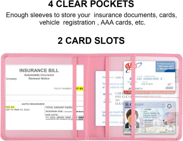 Cacturism Car Registration and Insurance Holder, Vehicle Glove Box Car Organizer Men Women Wallet Accessories Case for Cards, Essential Document, Driver License, Pink