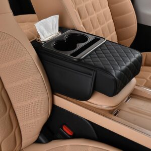 Car Armrest Cushion,5-in-1 Center Console Cover with 2 Storage Bags Cup Holder, Tissue Box Slot, Phone Slot for Car Sedans, Car Accessories Interior Organizers