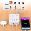 Surge Protector Power Strip - 8 Outlets with 4 USB (2 USB C) Charging Ports, Multi Plug Outlet Extender, 5Ft Braided Extension Cord, Flat Plug Wall Mount Desk USB Charging Station for Home Office ETL