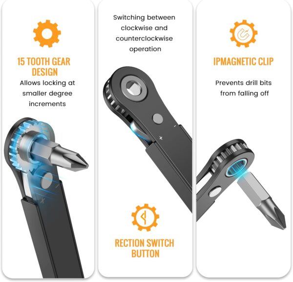 Right Angle Screwdriver Mens Gifts - 90 Degree Offset Ratcheting Screwdriver Pocket Mini Low Profile Ratchet Wrench Bit Socket Set for Tight Space Cool Gadgets EDC Gear Tool Stocking Stuffers for Men