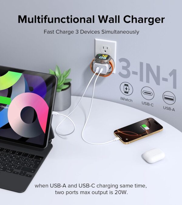 2024 Upgraded for Apple Watch Charger, 20W Dual Port USB C Wall Charger Plug Fast Charging Block for iPhone, Travel Charger Compatible with Apple Watch iPhone AirPods iPad